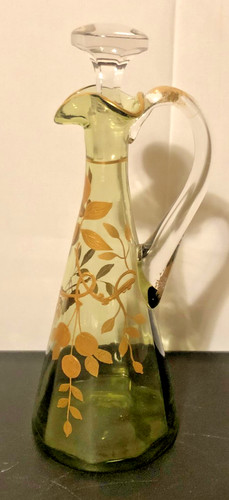 Vintage olive green glass - vintage, glass/gold